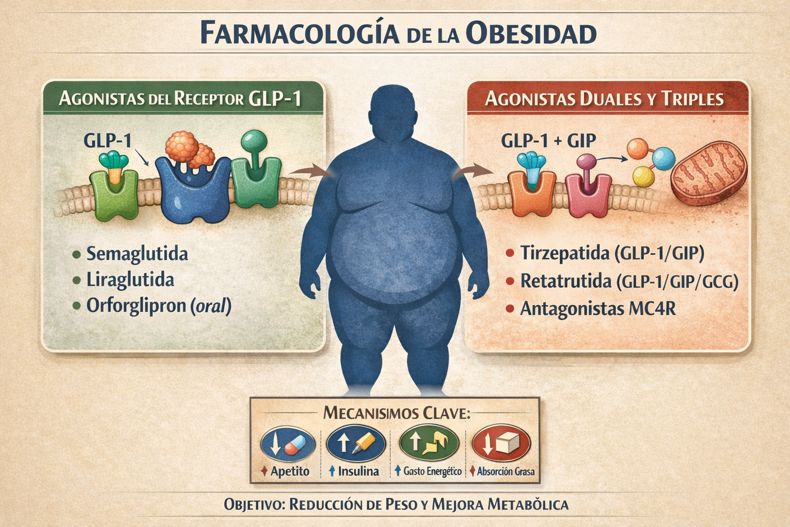 agonistas del receptor de glp 1 Farmacología de la obesidad: GLP-1 y agonistas duales. Medicina metabólica  y hormonal basada en la evidencia